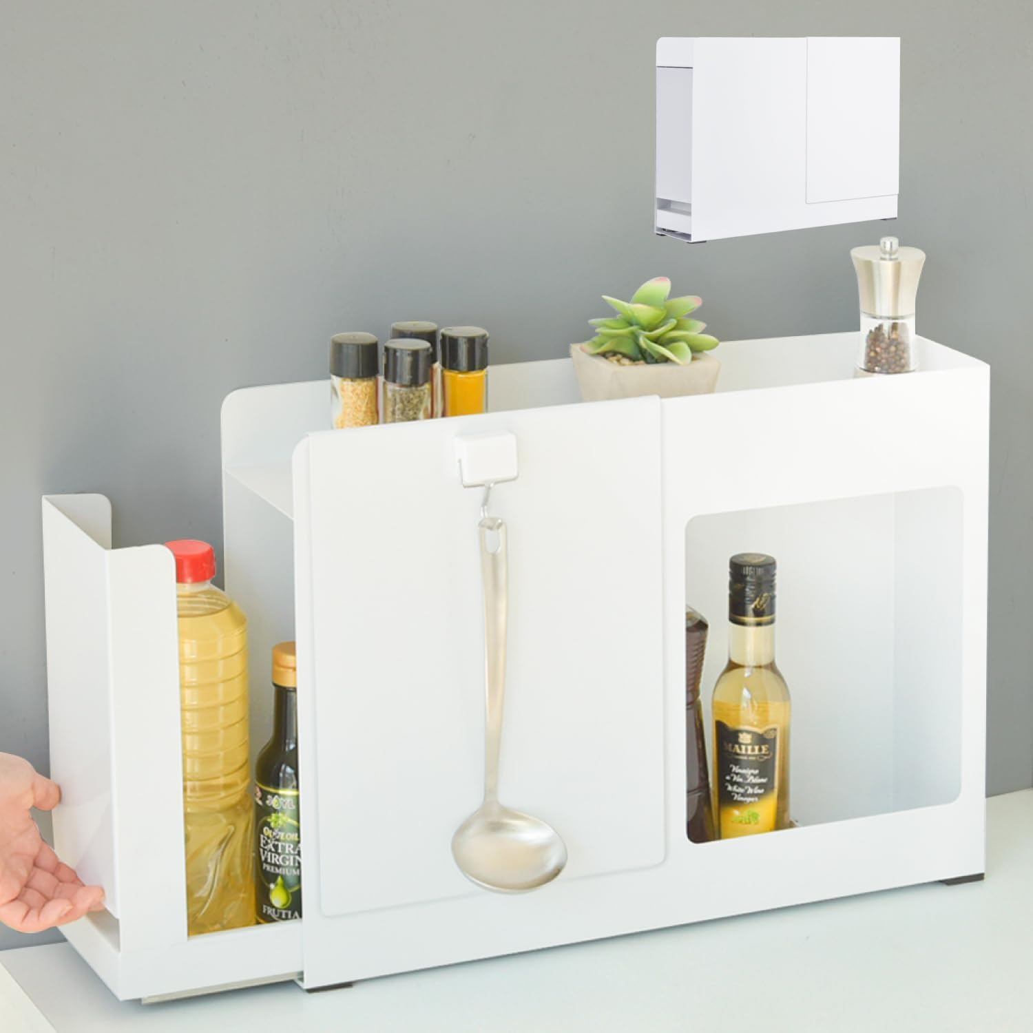 KOOPRO 隠せる 調味料ラック 2段 約W15×D36～59×H51cm 台所用 大容量